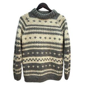 Handmade Hand Knit Wool Chunky Knit Grey/Beige Sweater Size M